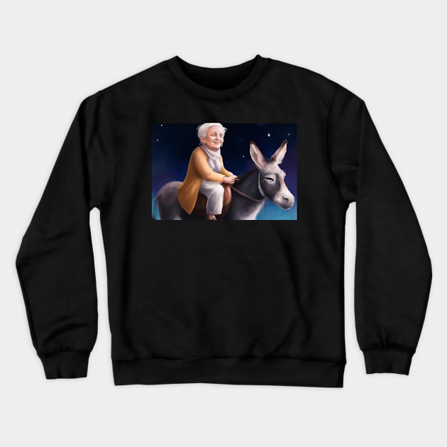 In Memory of my Mom Riding her Donkey Crewneck Sweatshirt by JohnCorney